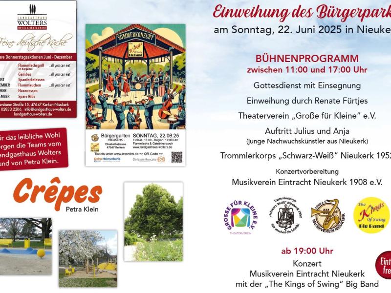 Plakat von der Einweihung des Bürgerparks in Nieukerk im Juni 2025